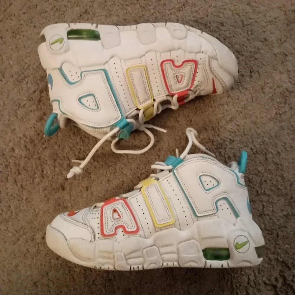 Nike Air More Uptempo BP White/Baltic Blue-Opti Yellow SZ 1Y FJ4625-100 PREOWNED